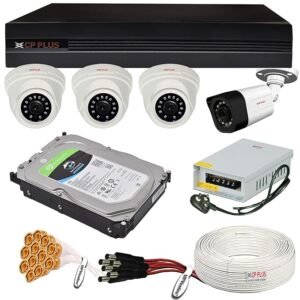 CP PLUS 2.4MP 4 Camera Combo Set with 4Ch DVR, 3 Dome Bullet Cameras, 1TB HDD, Power Supply, 90Mtr Cable, Audio Mic and Connectors